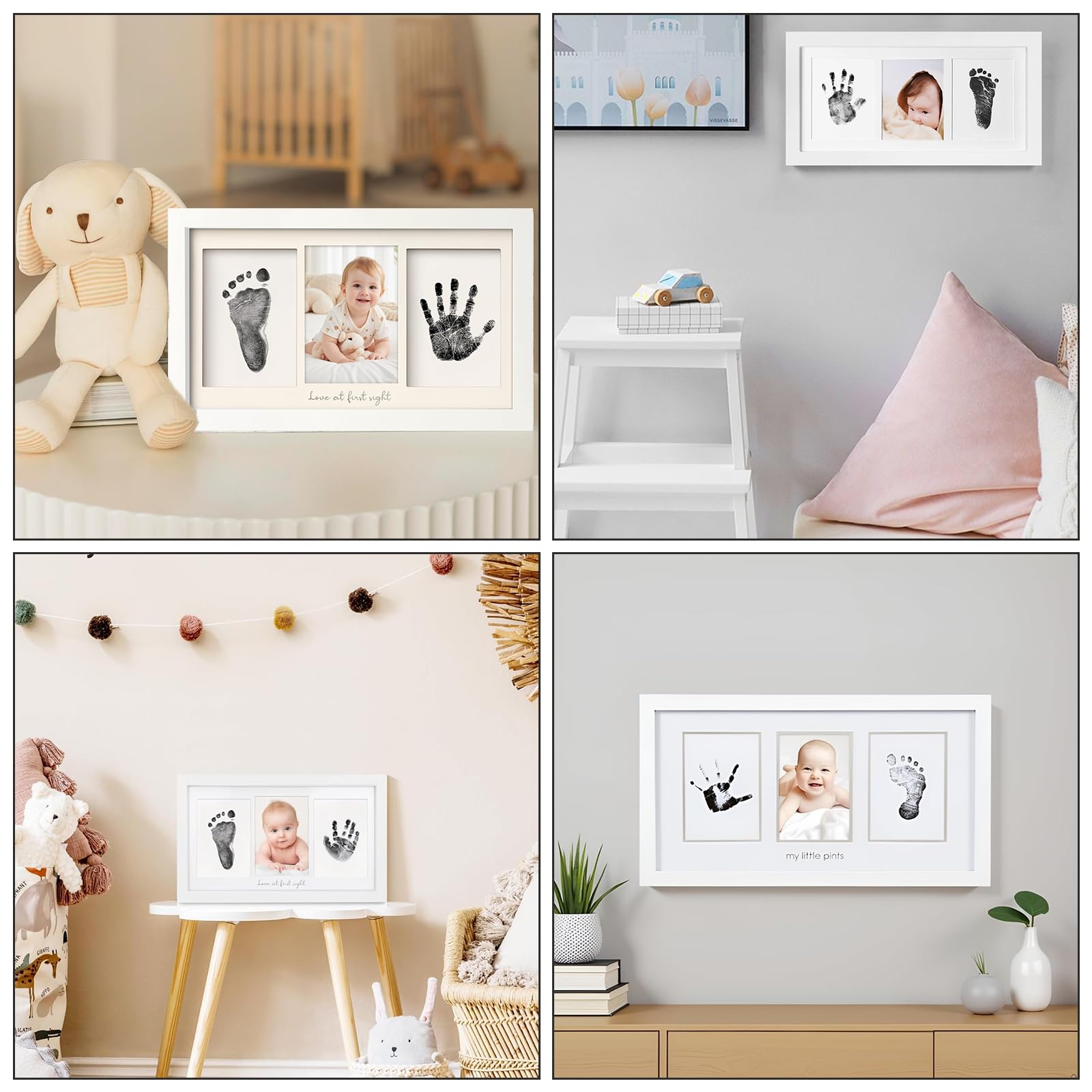 PANYI Empreinte Main Pied Bebe Cadre Empreinte Bébé Souvenir Bebe Comprend 1 Tampon Encreur et 3 Cartes Tampon avec Instructions Convient aux Nouveau-nés, Baptêmes, Fêtes Prénatales