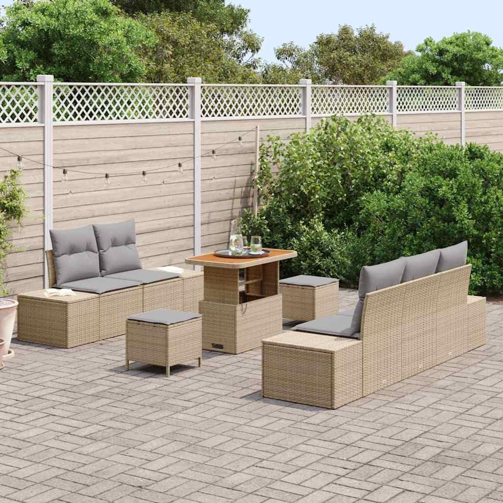 Fengshui Sofa ogrodowa 8-częściowy zestaw beżowy polirattanowy z poduszkami