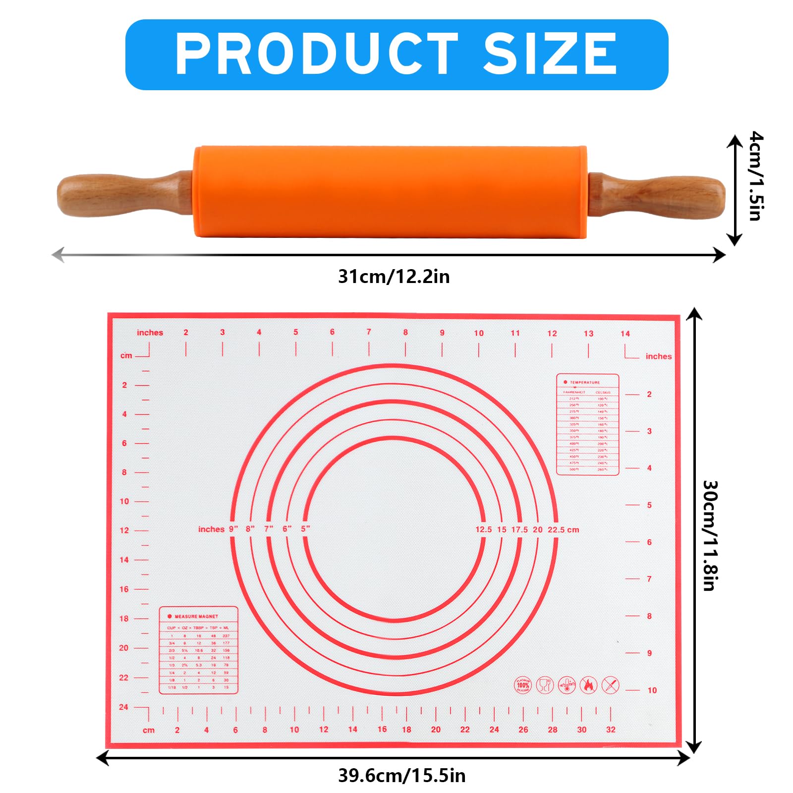HARFINGTON Mini-Silikon-Nudelholz – 22,9 Cm, Antihaftbeschichtet, Für Teig & Fondant