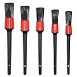 Detailing Brush Set -5 Different Sizes Premium Natural Boar Hair Mixed Fiber Plastic Handle Automotive Detail Brushes for Cleaning Wheels, Engine, Interior, Air Vents, Car, Motorcy