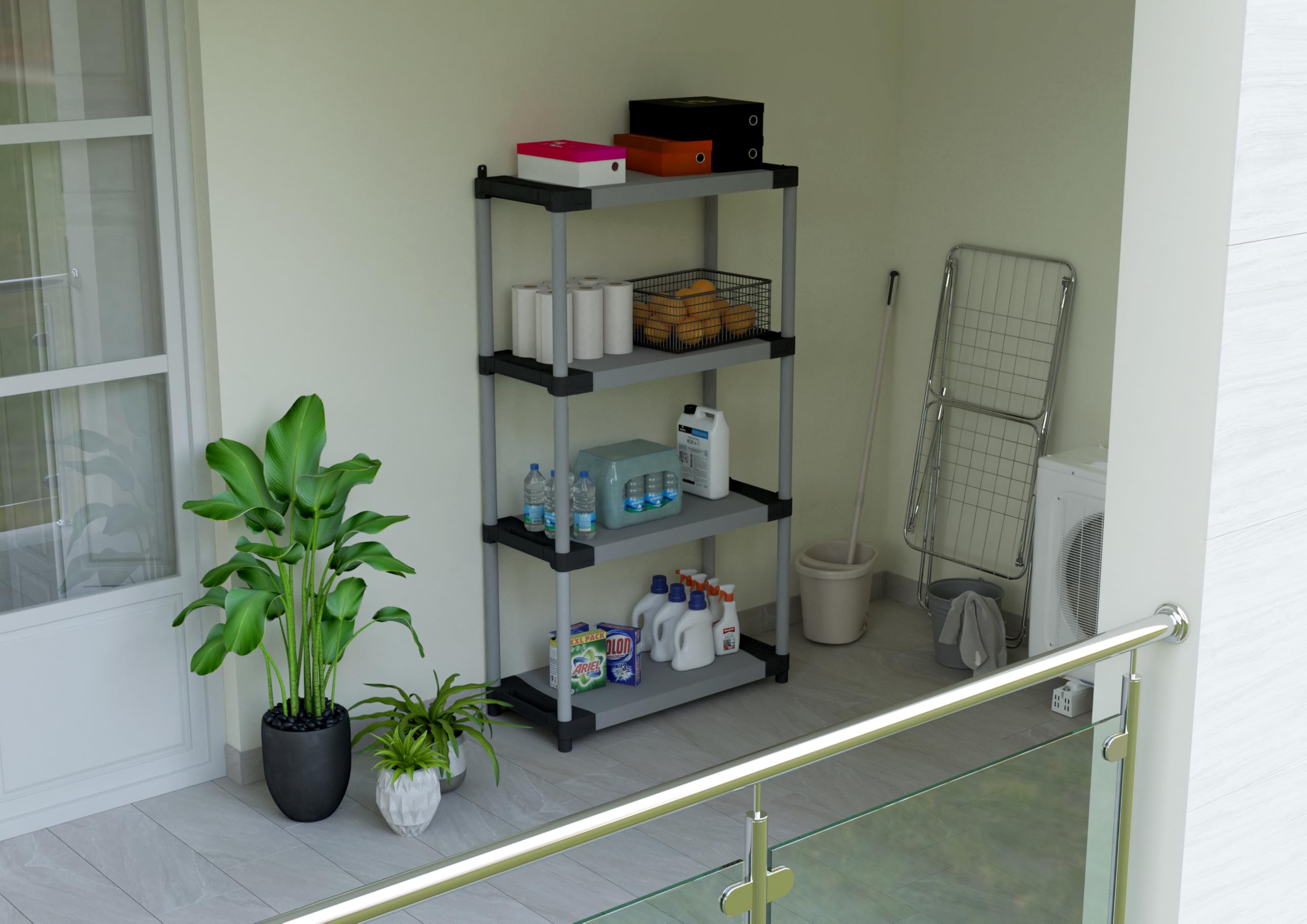 Adventa: Estantería de Resina de PVC y PP, 4 estantes, fácil de Montar, Modular System, Resistente, Apta para ambientes Interiores y Exteriores, 80 x 40 x 165 cm
