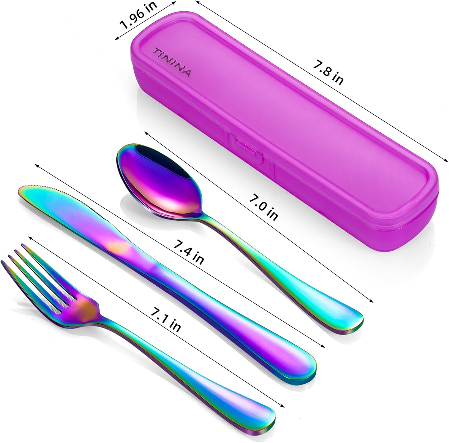 Travel Utensils with Case, 4-Piece Stainless Steel Portable Cutlery Set, Reinforced Case with Buckle Design, Lunch Box for Camping Work School, Include Fork Spoon Knife, Dishwasher Safe, Rainbow - Image 5