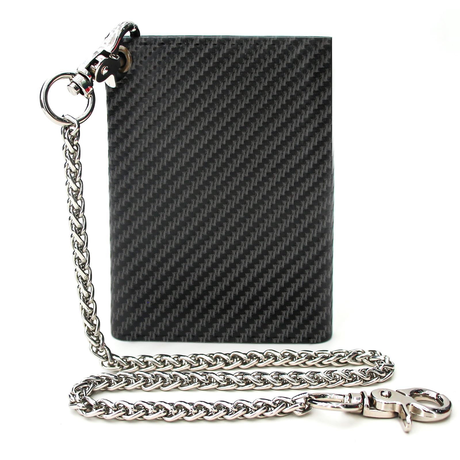 boshiho Mens Wallet with Chain, Carbon Fiber Leather Trifold Wallet, RFID Blocking, Anti-Theft Chain for Biker, Motorcycle