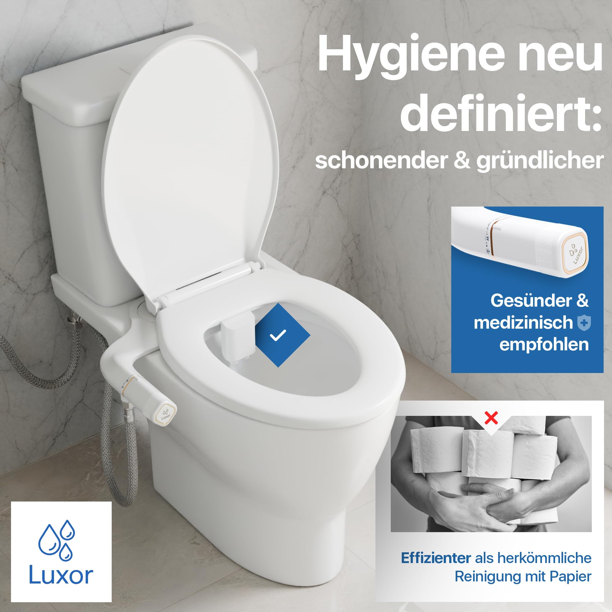 Luxor Insert de bidet pour les toilettes – Embout WC pour adultes avec double buse [femmes et hommes] | Pression d'eau réglable et montage facile | Nettoyage hygiénique enfin grâce à la douche de
