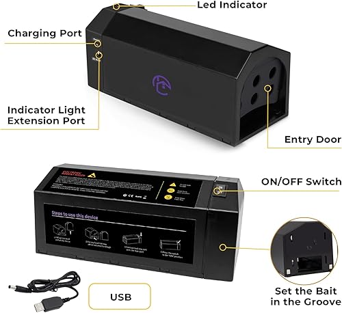 Miniatura 6 de Trampas eléctricas para ratones en interiores trampa para ratas mejorada 2 en 1 eficaz y humanitaria para interiores con potente choque de voltaje