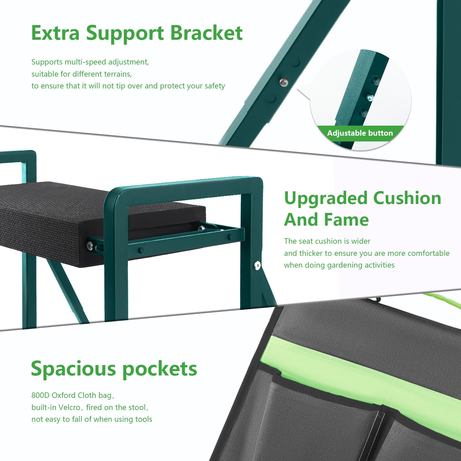 2-in-1 Garden Kneeler and Seat,Foldable Garden Stool Heavy Duty Gardening Bench,Garden Kneelers for Seniors,Great Gardening Gifts for Women and Men,Bench Comes with Tool Bag,Dark Green
