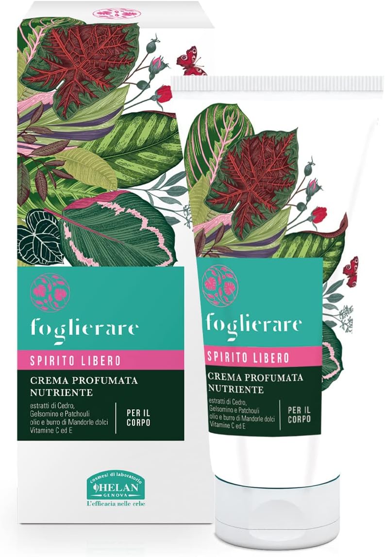 Helan Foglierare Spirito Libero – Nourishing, Scented Body Cream for Dry Skin with Vitamin C & E, Almond Oil & Butter – Gentle Moisturiser with Jasmine & Patchouli, Silky Effect – Made in Italy, 200ml