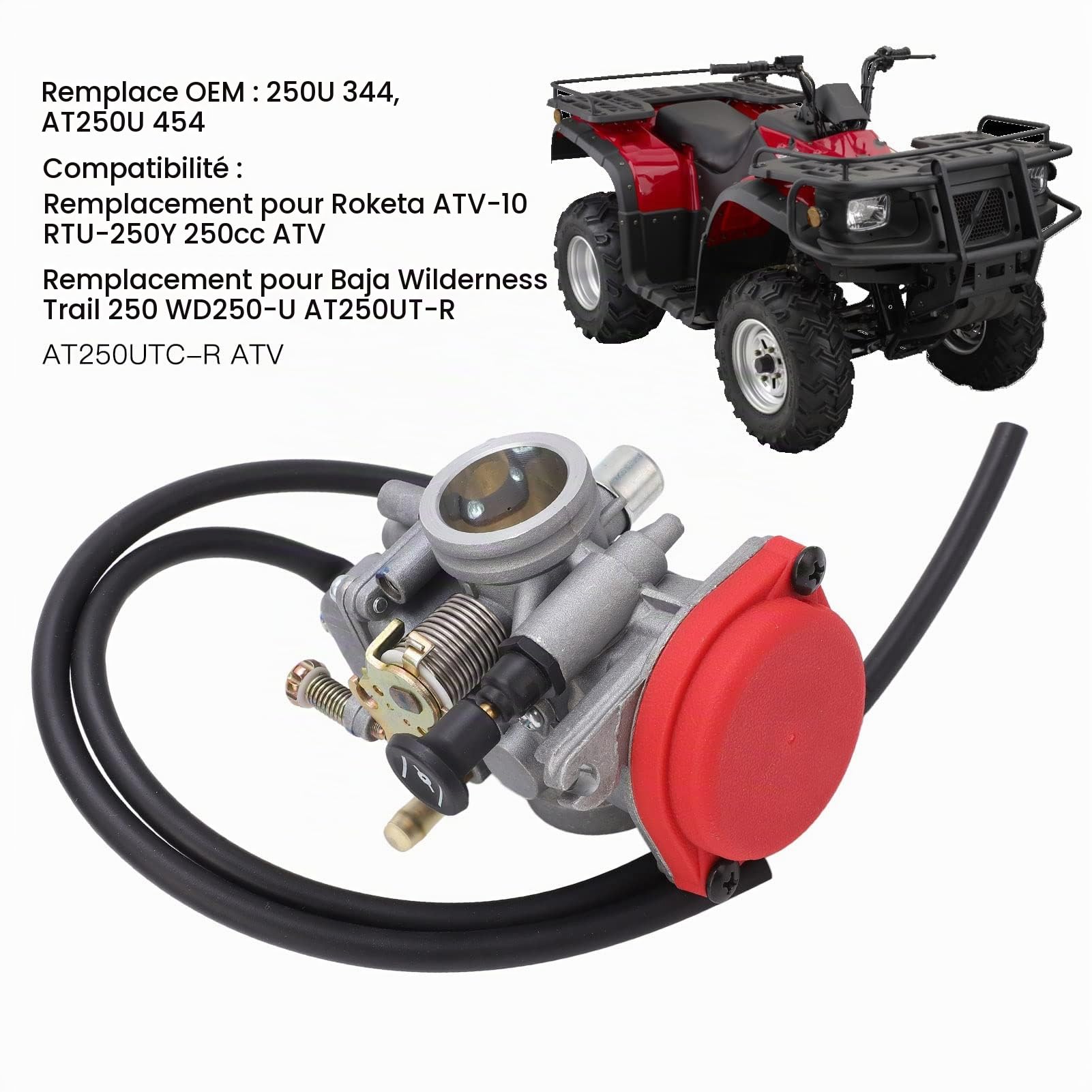 Carburateur professionnel 28 mm/1,1 po 250U 344 AT250U 454 Carburateur remplacement en caoutchouc et alliage pour VTT Jianshe JS250 Mountain Lion 250 ml