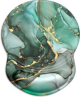 ITNRSIIET Mouse Pad, Mouse Pad Wrist Support Mousepad with Wrist Rest, Mouse Pads for Wireless Mouse Ergonomic Cute Desk Decor Desk Accessories for Women, Non-Slip PU Base, Green Marble Texture