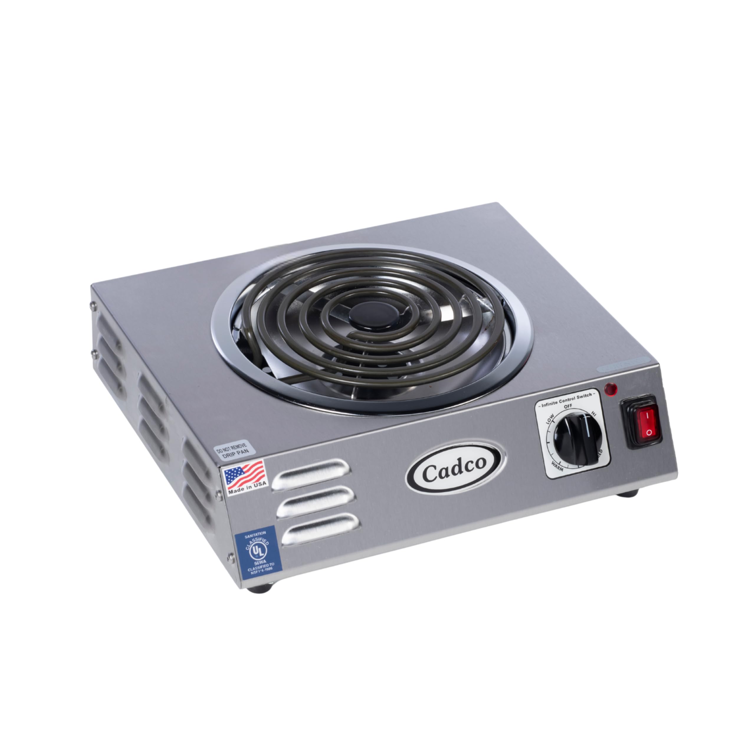 CSR-3T 14" Electric Portable Countertop Hi-Power Hot Plate with One Tubular Burner, Stainless Steel, 220 Volts