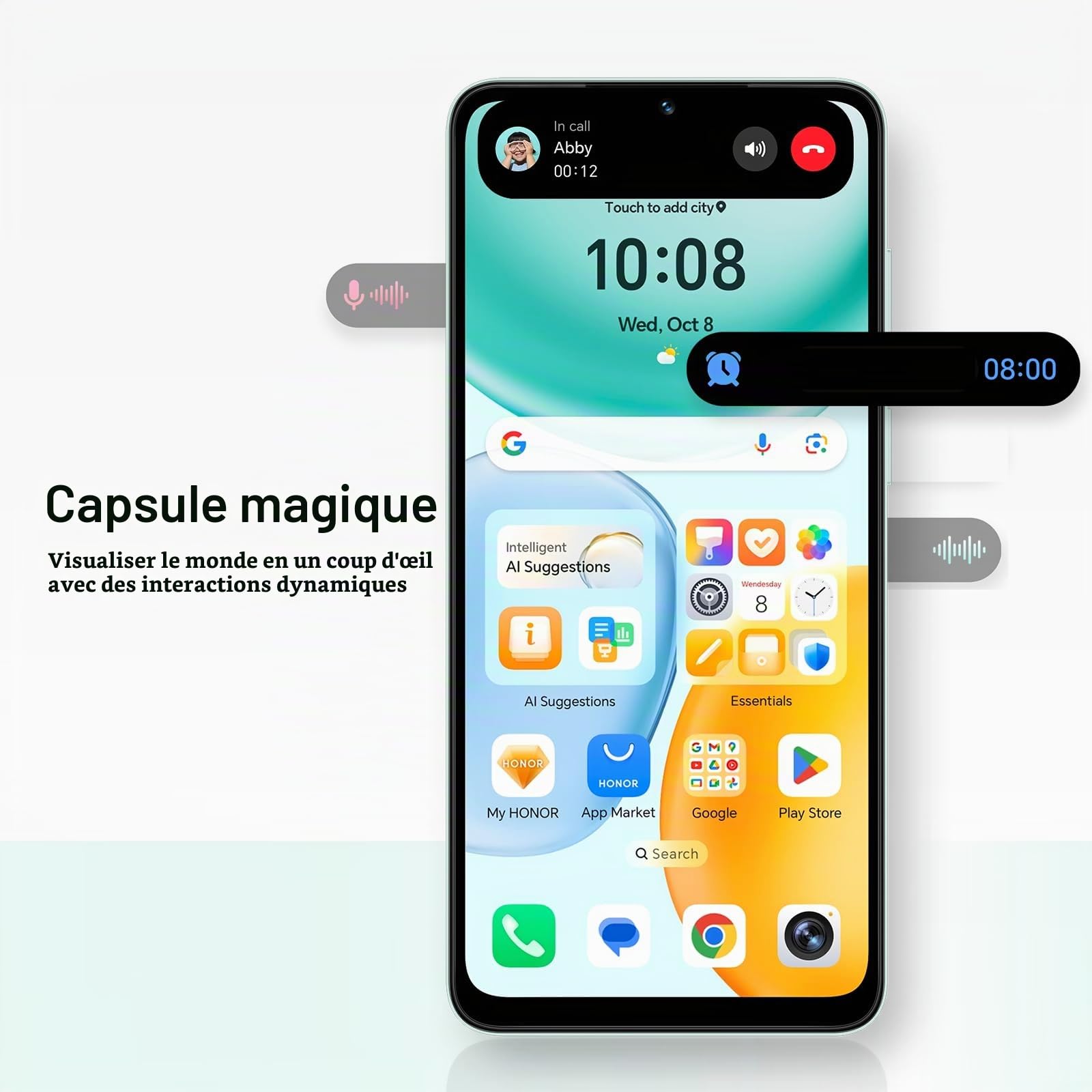 HONOR X5c Plus Smartphone, Écran Lumineux 6,74 Pouces 90Hz, Batterie 5130 mAh Longue Durée, 256GB Stockage, Double Appareil Photo 50 MP, Processeur 8 Cœurs (Ocean Cyan, 256, GB, Go, 4)