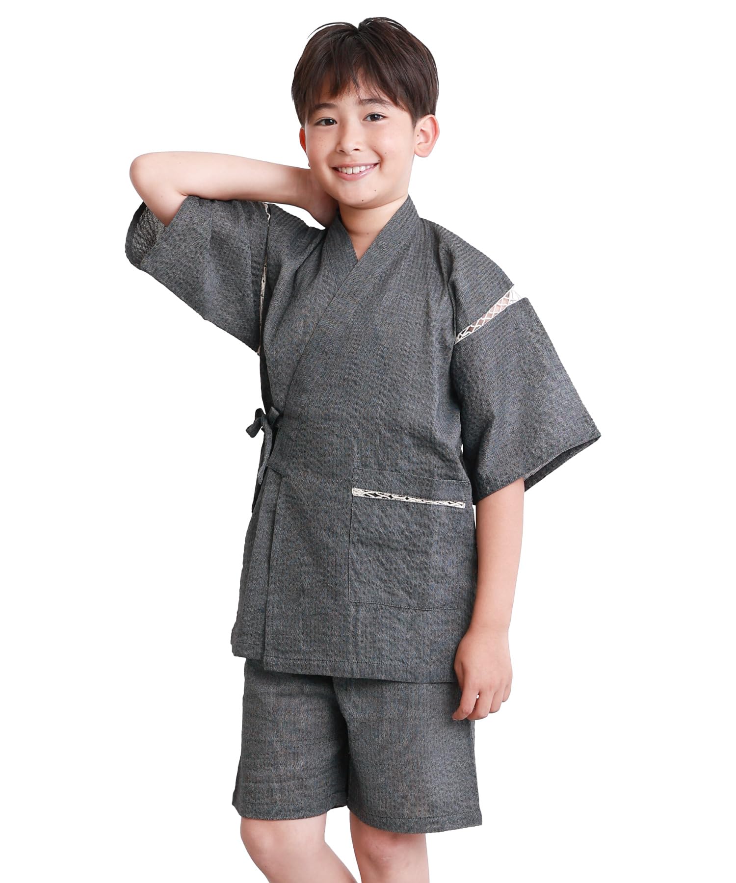 [ON NISHIKI] 甚平 男の子 キッズ 子供 (130 140 150 160 170) 綿100％ しじら織り 夏 涼しい おしゃれ 上下セット ルームウェア パジャマ | 全10柄