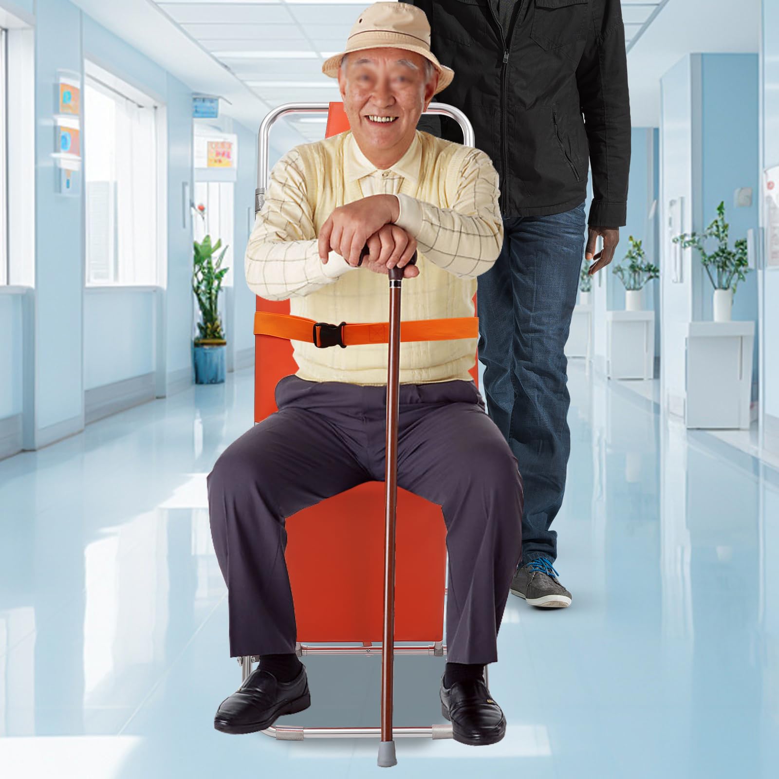 Camilla plegable para escaleras de hasta 160 kg, portapacientes de aluminio, 8 kg, plegable, con cinturones de seguridad y 2 ruedas, transportador de primeros auxilios profesional
