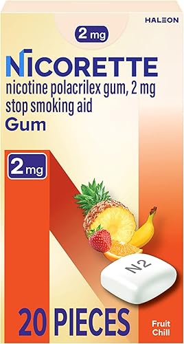 Nicorette goma de mascar de nicotina de 2 mg para ayudar a dejar de fumar - Ayuda para dejar de fumar con sabor a frutas refrescantes, 20 unidades