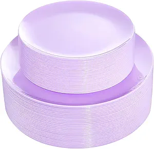 KIRE 60PCS Purple Plastic Plates Disposable - Heavy Duty Purple Plates Include 30Pcs 10.25” Dinner and 30Pcs 7.5” for Dessert/Salad - for Wedding/Bridal Shower
