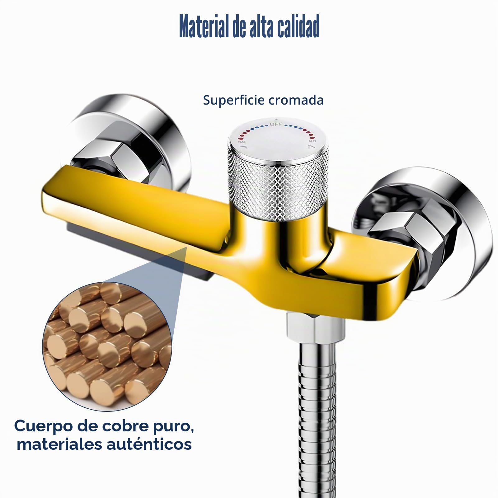 Grifo de ducha con termostato, termostato de ducha con botón de seguridad, grifo de bañera, cascada, 2 salidas, grifos de ducha, bañera, latón termostato de ducha