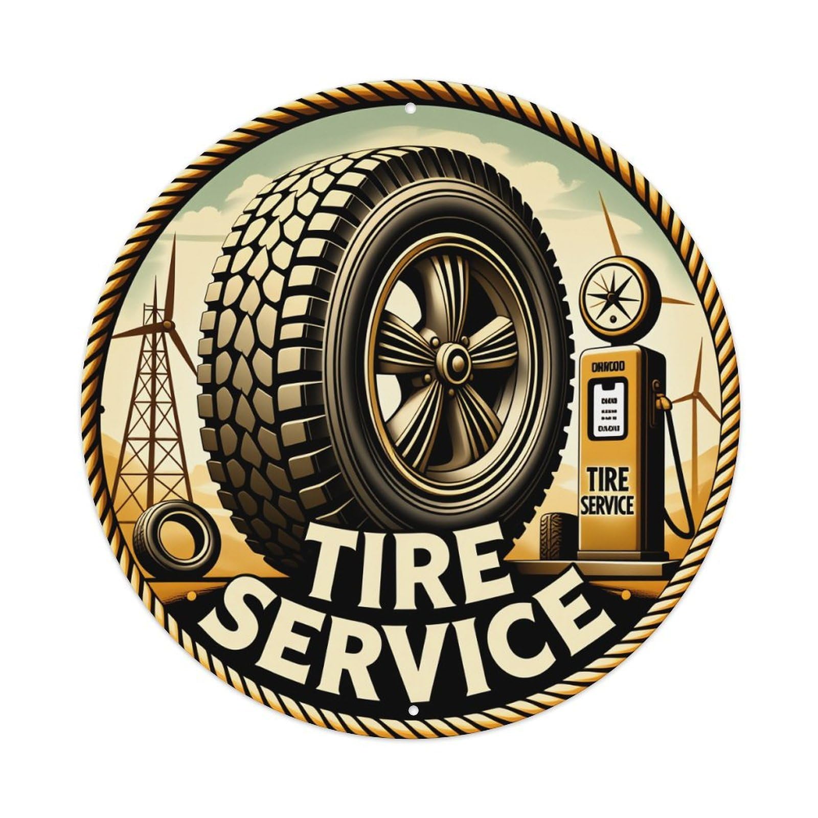 Tire Service Emblem Design Pattern Tin Sign Vintage Style Home Bar Garden Wall Plaque Decor Metal Poster 8x12 Inch