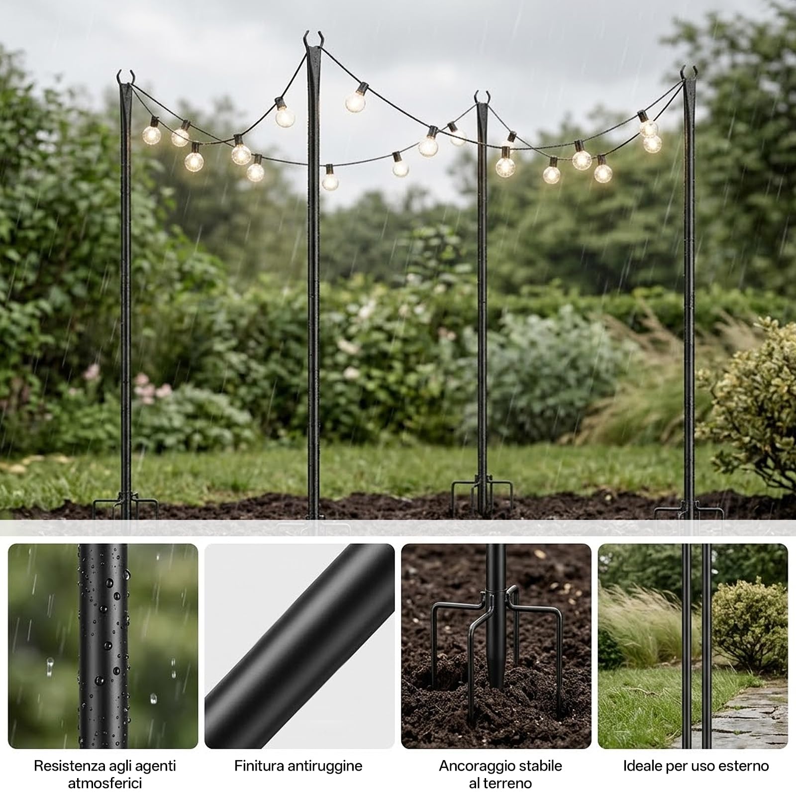 String Light Poles, 10 FT catena luminosa asta per ponte, 4 pezzi per esterni decorazione giardino, cortile, terrazza, illuminazione stand per feste, Natale, matrimonio