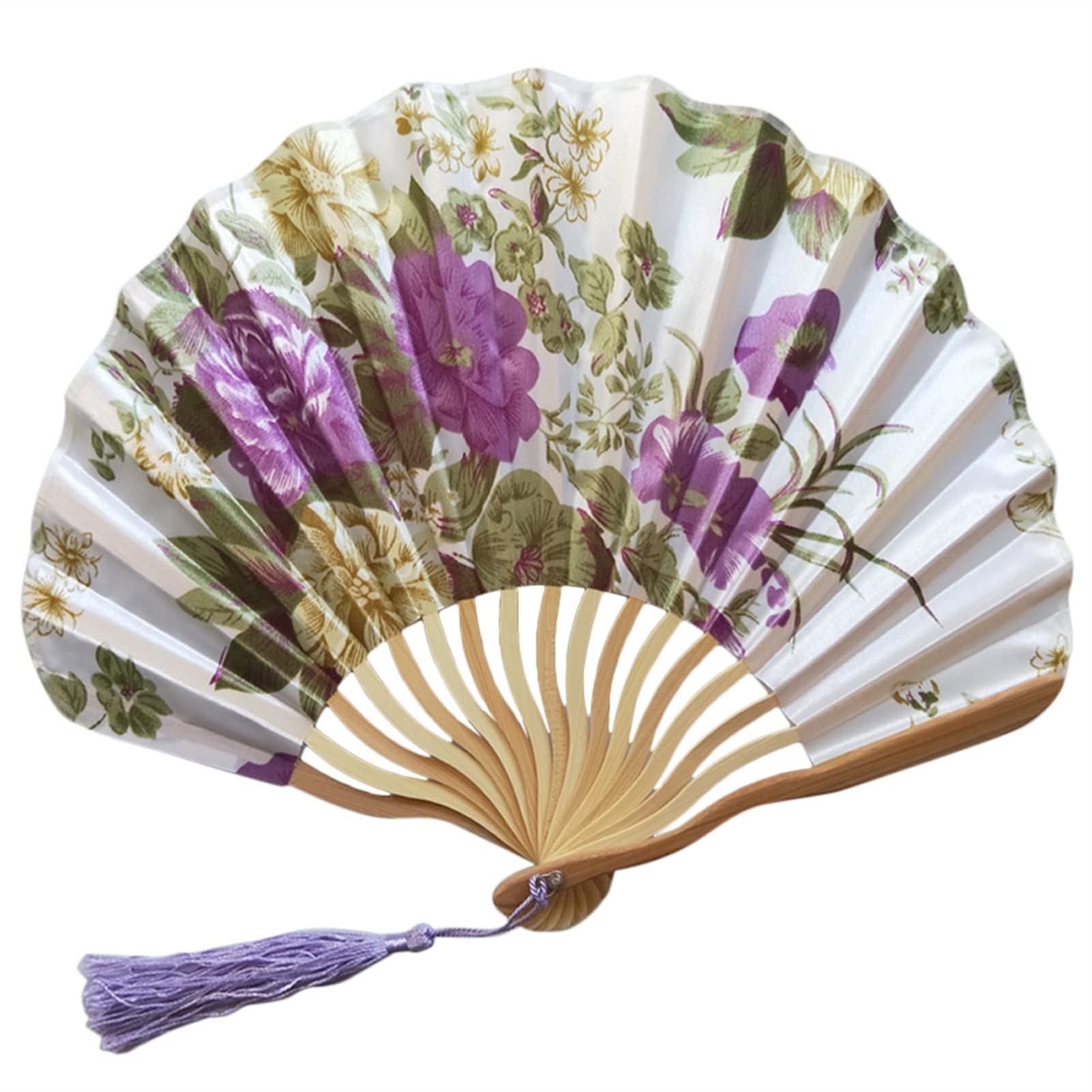 LKLNKVL folding fan, Folding Hand Fan - Classic Style Flower Fabric Dance Beige Summer Vintage Held Chinese New Decorative(H)