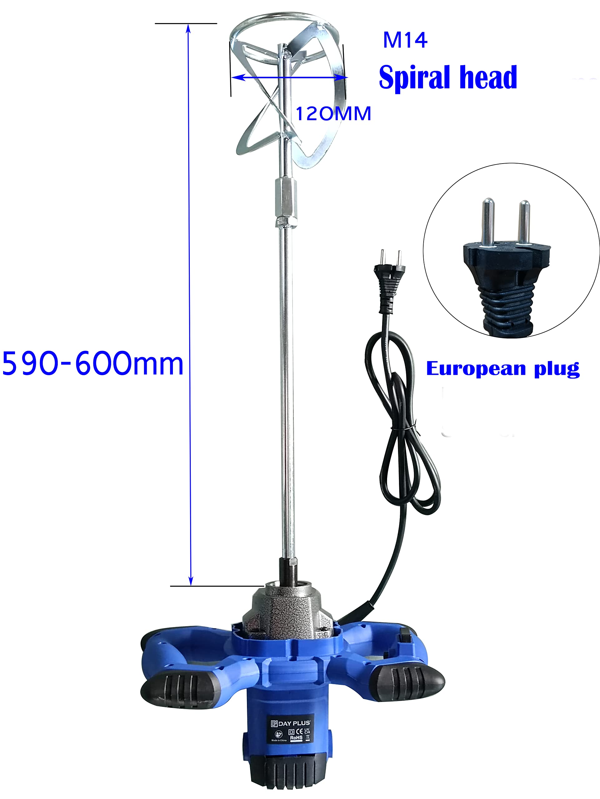 2600W Mezclador Eléctrico de Mortero de 6 Velocidades, para Agitar Mortero de Pintura de Lechada de Cemento, 6 velocidades ajustables, 120mm M14 de Diámetro, 1700U/min