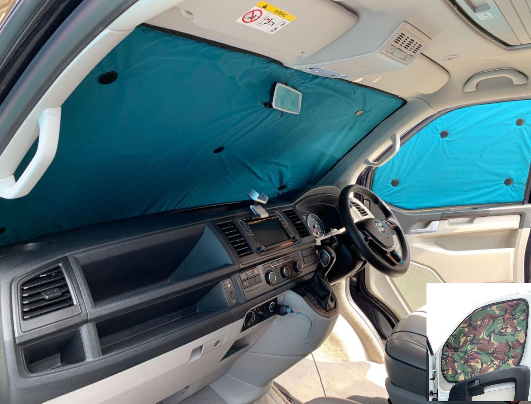 Covprotec Front Set Of Thermal Blinds, Compatible/Replacement For Volkswagen Transporter T6.1 (2020-Date) Backing Colour In Camo