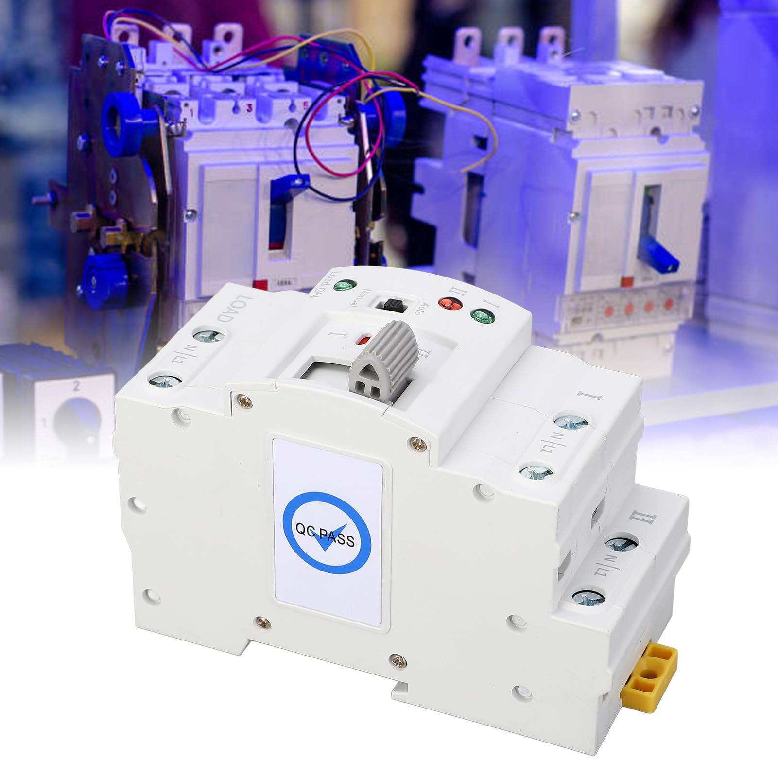 Interruptor de Transferencia Automática Doble Potencia ATS 2 Polos 63A 110V - Transición de Milisegundos para Sistemas de Emergencia - Material PC Ignífugo con Contactos Plata -