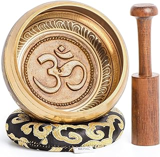 Hihealer Tibetanische Klangschalen-Set 100% Handgefertigt in Nepal, Große Klangschale mit Anleitung, Schlegel, Kissen, Geschenkbox