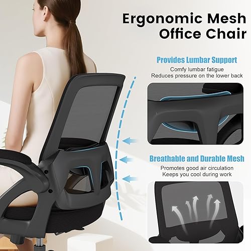 Miniatura 5 de AnyGod Silla de oficina grande y alta, silla de escritorio ergonómica de malla con respaldo medio con cómodo soporte lumbar, sillas ejecutivas