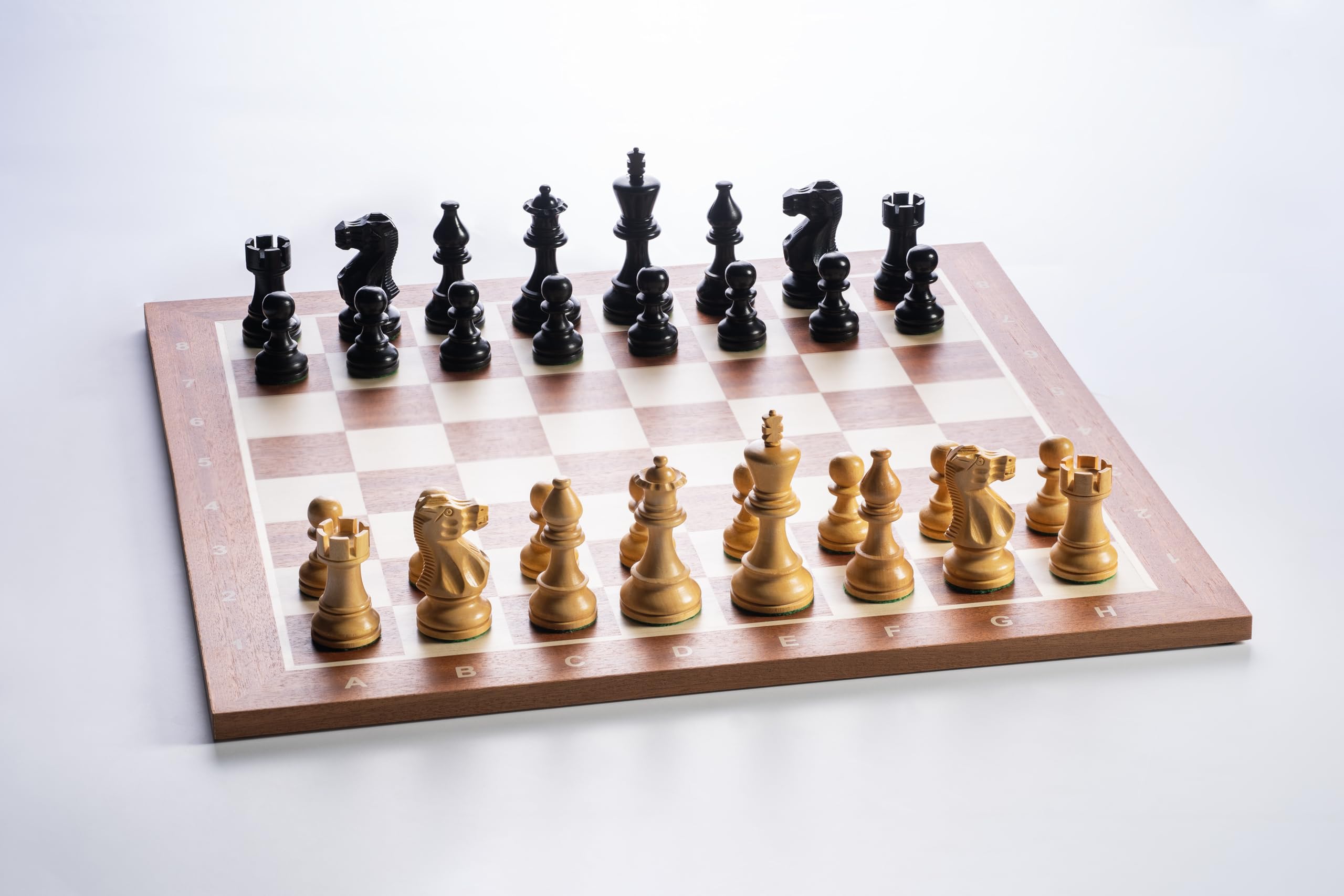 Sunrise Chess Schachbrett Nr. 5 Mit Beschreibung Mahagoni/Bergahorn Intarsien Turnier-Vorstand Elegantes Design Geschenkidee Ideal für mittlere Figuren Feldmaße: 50 mm