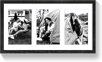 9x18 Oak Wood Picture Frame - 9x18 Photo Frame with Mat Display 3Pcs 5x7 Photos, 5x7 Picture Frame Wood, Natural Solid Wooden Picture Frames for Wall Art Photo and Prints(1 Pack, Black)