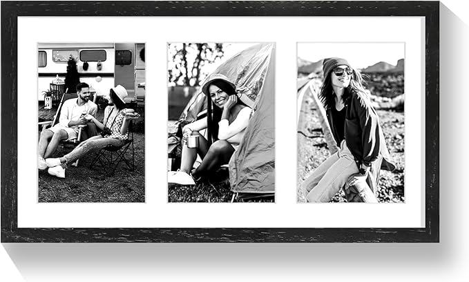 9x18 Oak Wood Picture Frame - 9x18 Photo Frame with Mat Display 3Pcs 5x7 Photos, 5x7 Picture Frame Wood, Natural Solid Wooden Picture Frames for Wall Art Photo and Prints(1 Pack, Black)