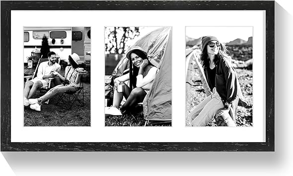9x18 Oak Wood Picture Frame - 9x18 Photo Frame with Mat Display 3Pcs 5x7 Photos, 5x7 Picture Frame Wood, Natural Solid Wooden Picture Frames for Wall Art Photo and Prints(1 Pack, Black)