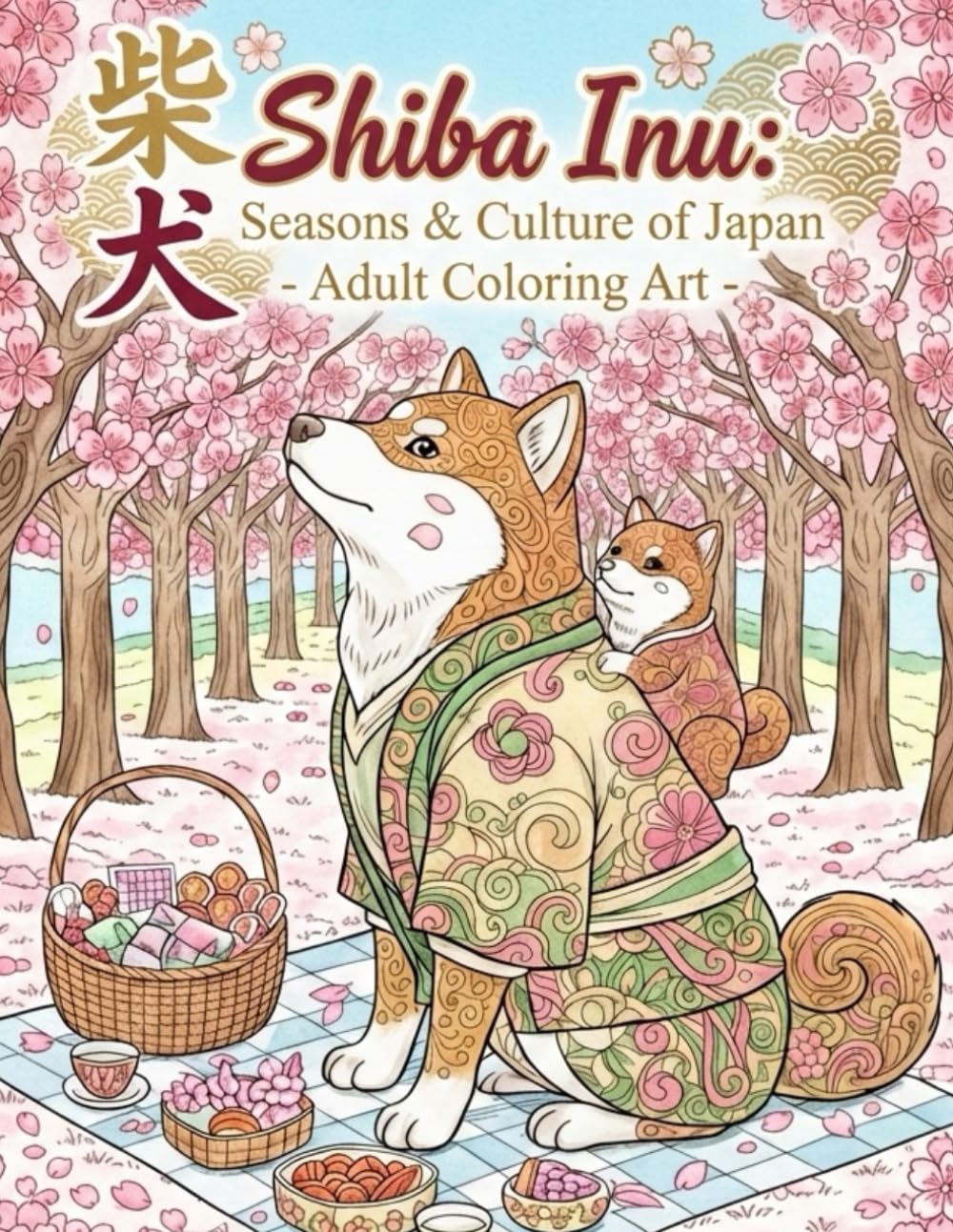 Shiba Inu:Season&Culture of Japan -Adult Coloring Art-: Scenes of Japan Explored with a Shiba Inu