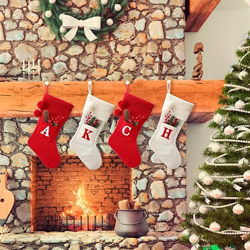 Miniatura 3 de CRSMHLPK Calcetín de Navidad con inicial, de 20 pulgadas, con monograma, blanco con letras bordadas rojas, decoraciones de Navidad 02-F-Blanco