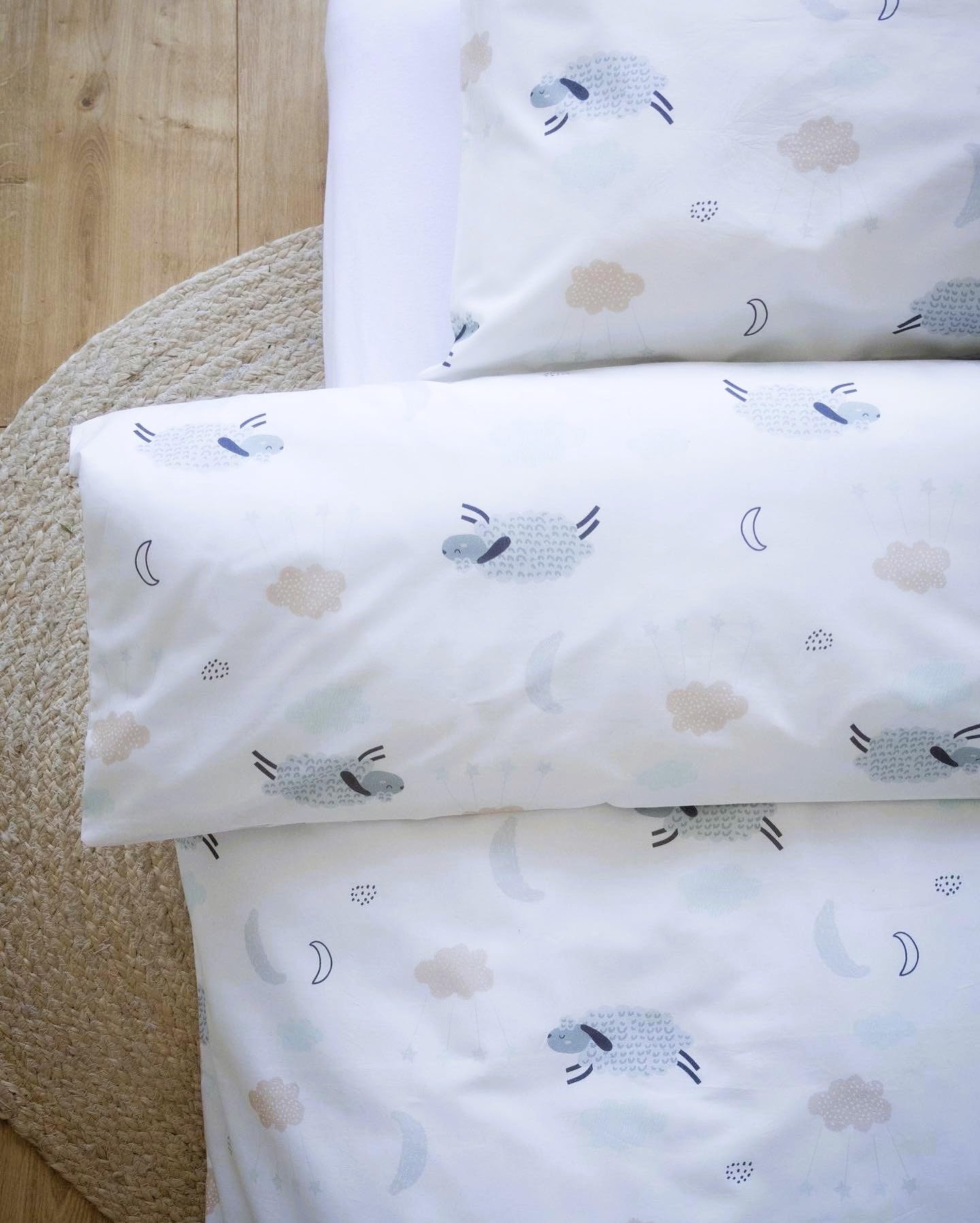 little fei-fei Littlefeifei Sleeping Sheep 100% Organic Cotton Luxury Kids | Toddler Cot Bed Duvet Cover and Pillow Case Bedding Set 120x150