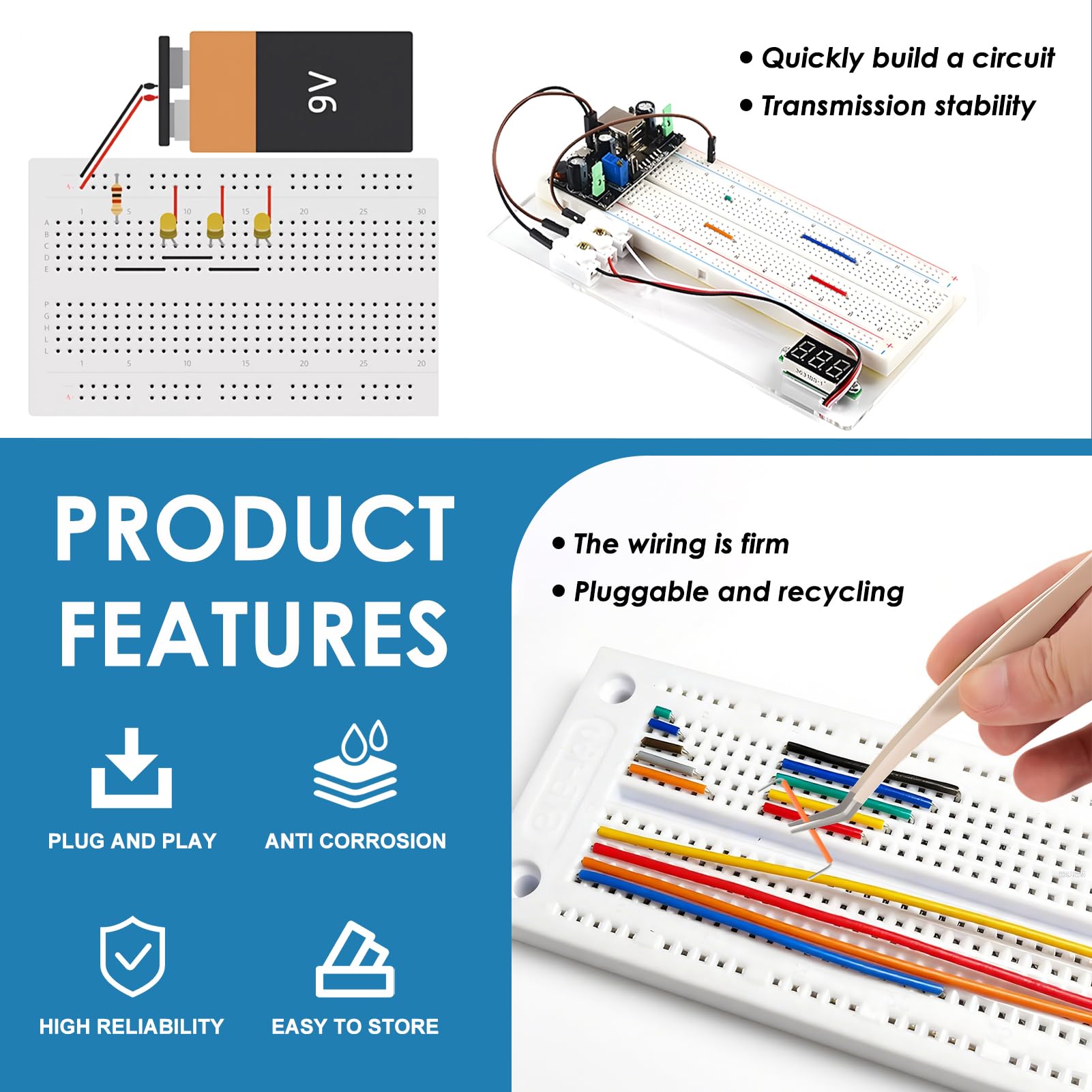 840 Pezzi Cavi Jumper per Breadboard, Cavi Mâle-Mâle a Forma di U, 14 Lunghezze Assortite, U Shape Jumper Wire Breadboard, Scatola di Stoccaggio in Plastica per Progetti Elettronici
