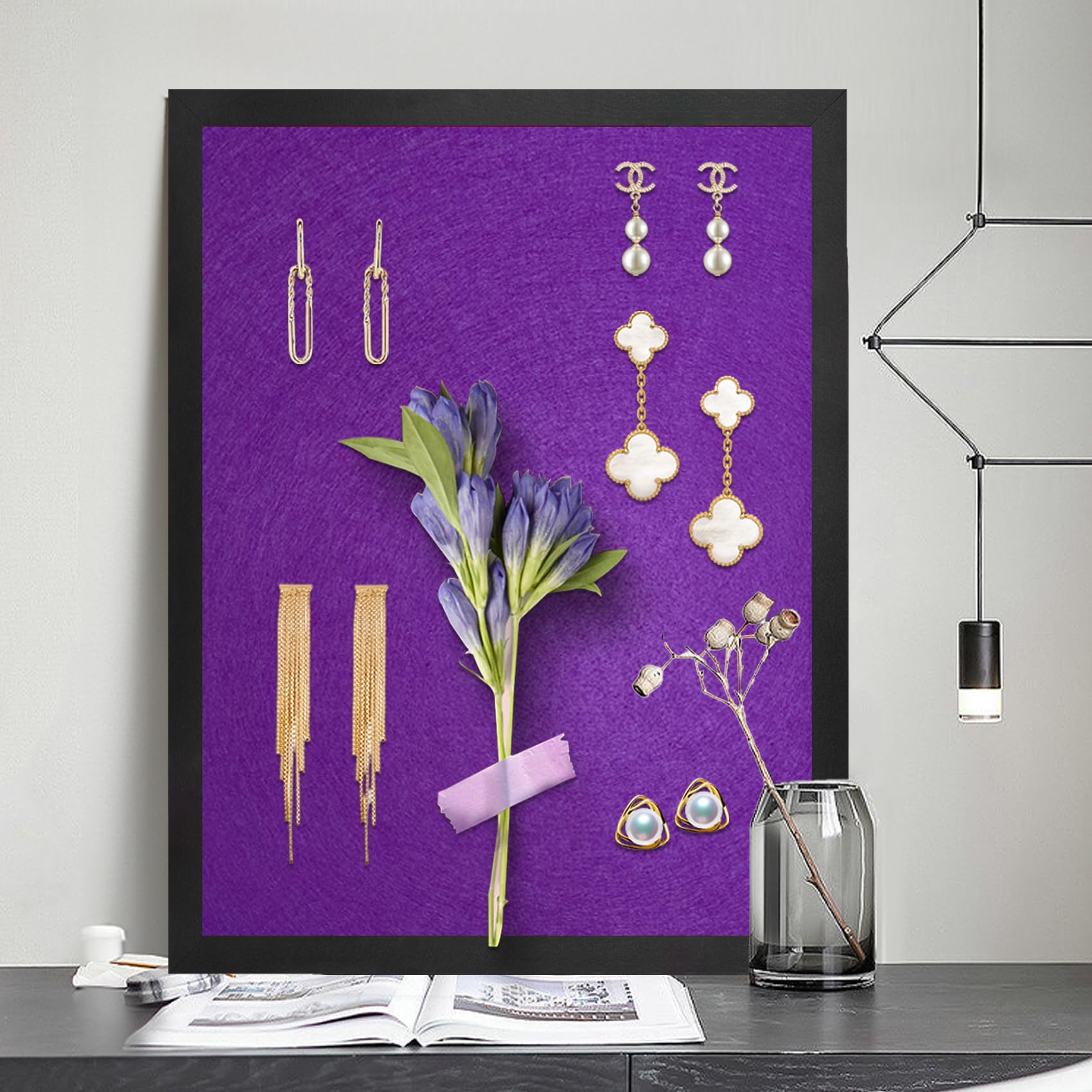Purple Bulletin Board Cork Boards with Felt, 43x33cm Small Display Pin Board Vision Board for Walls Jewelry, Notes - Image 3