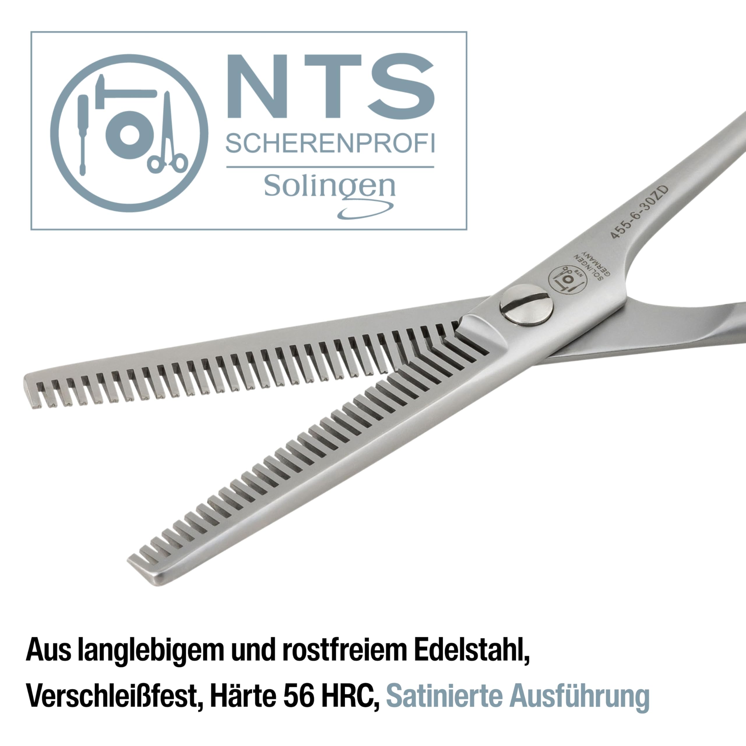PROFI-Effilierschere 30 Zähne DOPPELSEITIG - Haarschere Friseurschere - May-Lily Line ROSTFREI, matt satiniert (6,0-30ZD = 15 cm 30 Zähne doppelseitig)