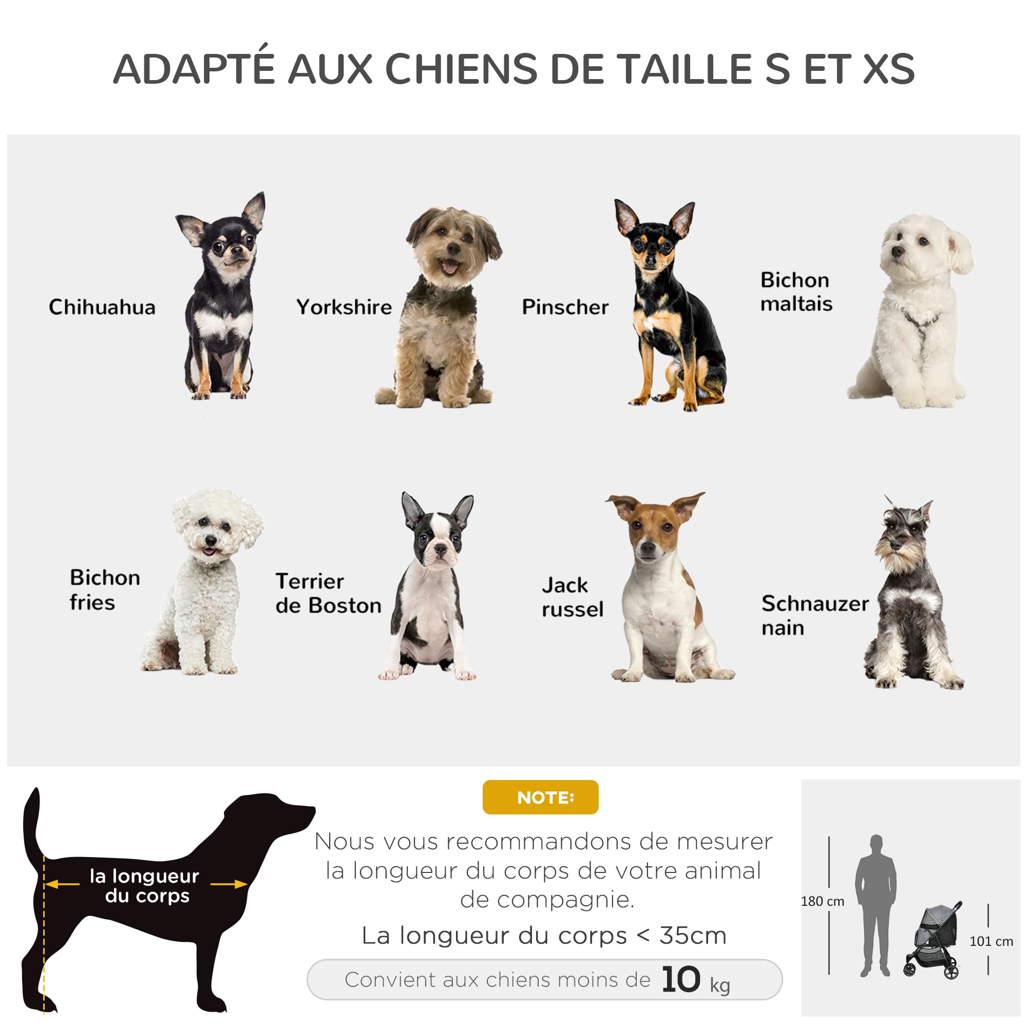 PawHut Poussette buggy pour chien, poussette pour chat animaux de compagnie pliable, 2 laisses, roues EVA, guidon réglable, panier, 83 x 55 x 101 cm, gris