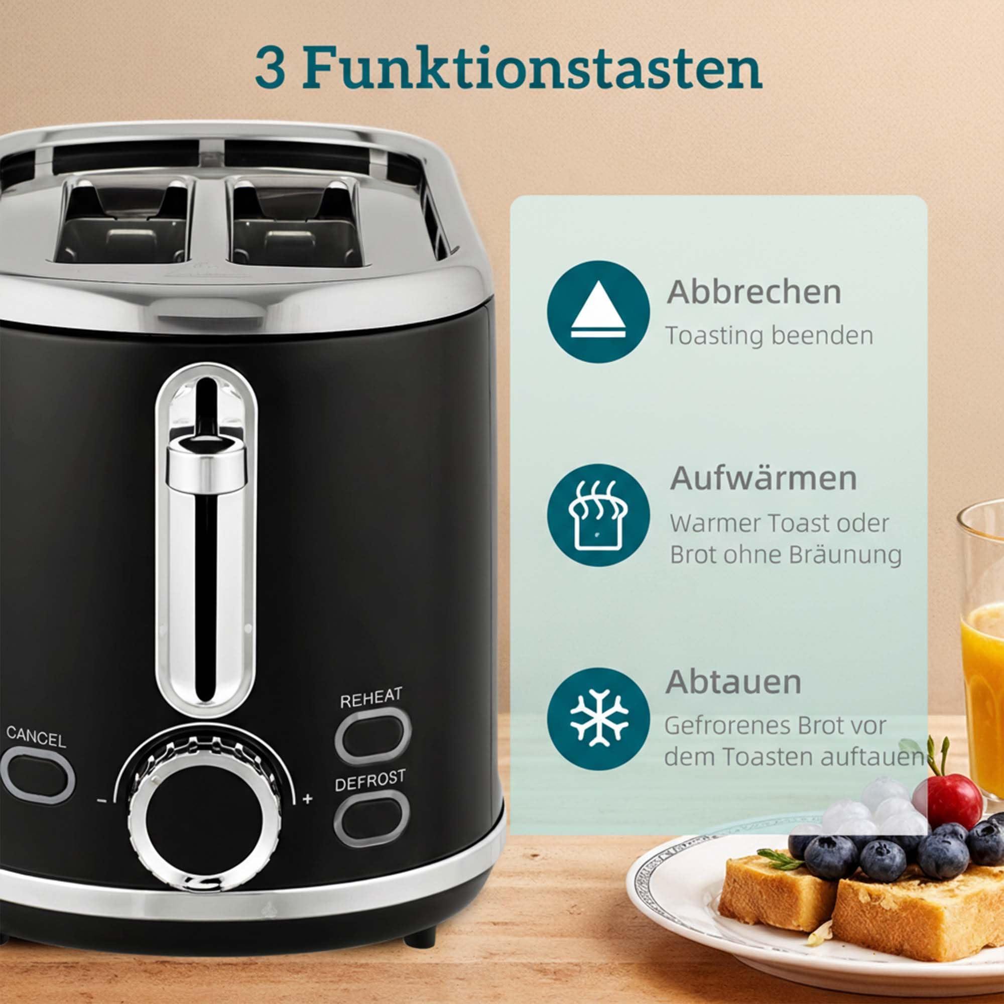 HOMCOM Wasserkocher Toaster Set 1,7L 2200W Edelstahl 2 Scheiben 6 Bräunungsstufen LED Schwarz