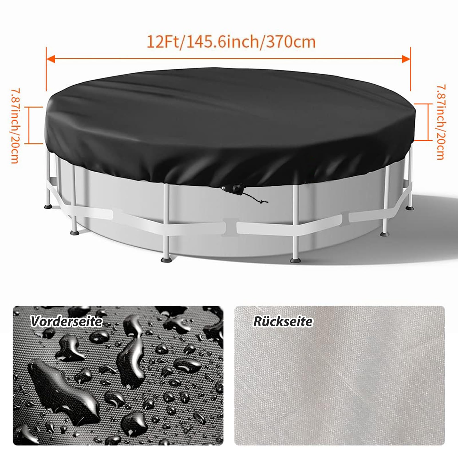 Copertura Invernale Piscina 366, Spessore Pesante 420D Pu Telo Copri Piscina, Anti-UV, Anti-Strappamento, Telo Copri Piscina Fuori Terra Con Corda Di Tiratura E Chiodi
