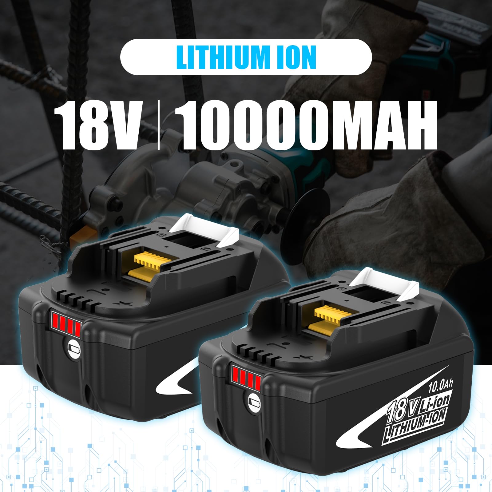 2 Pièces 10000mAh Rechange pour Makita Batterie 18V 10Ah Li-ION, Compatible avec BL1860B BL1850B BL1860 BL1850 BL1840 BL1830 LXT-400 Outils sans Fil Série, avec Indicateur LED de Charge
