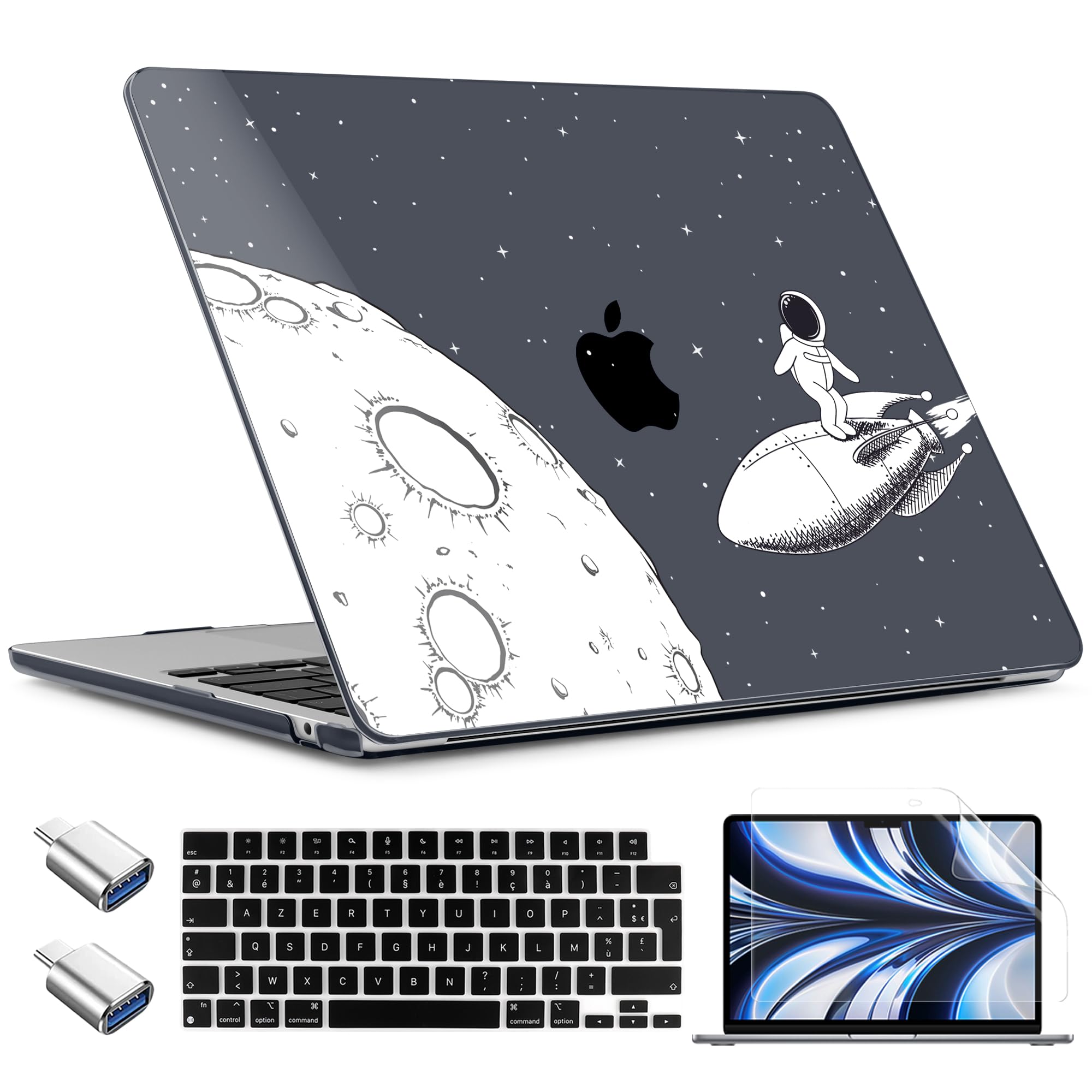 TWOLSKOO Compatible with M4 MacBook Air 13.6 inch Case 2025-2022 Release M4 A3240 M3 A3113 M2 A2681, Plastic Hard Shell & Keyboard Cover & Type C