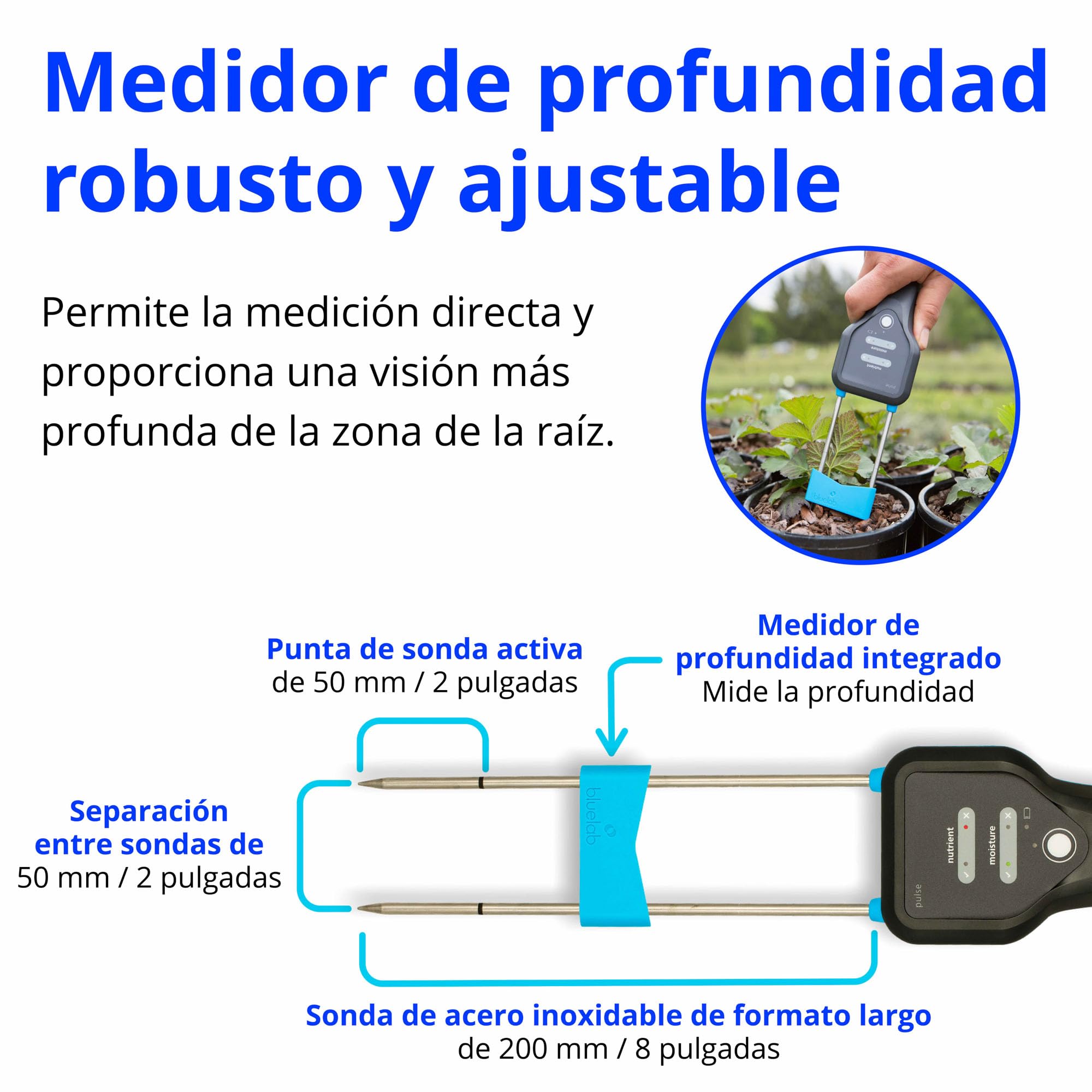 Bluelab METPULSE Pulse Meter - Pruebe la Humedad, la Temperatura y la EC (TDS, ppm) en Suelos de Plantas e hidroponía de Invernadero con Este medidor de Humedad de jardín Digital Bluetooth 3 en 1
