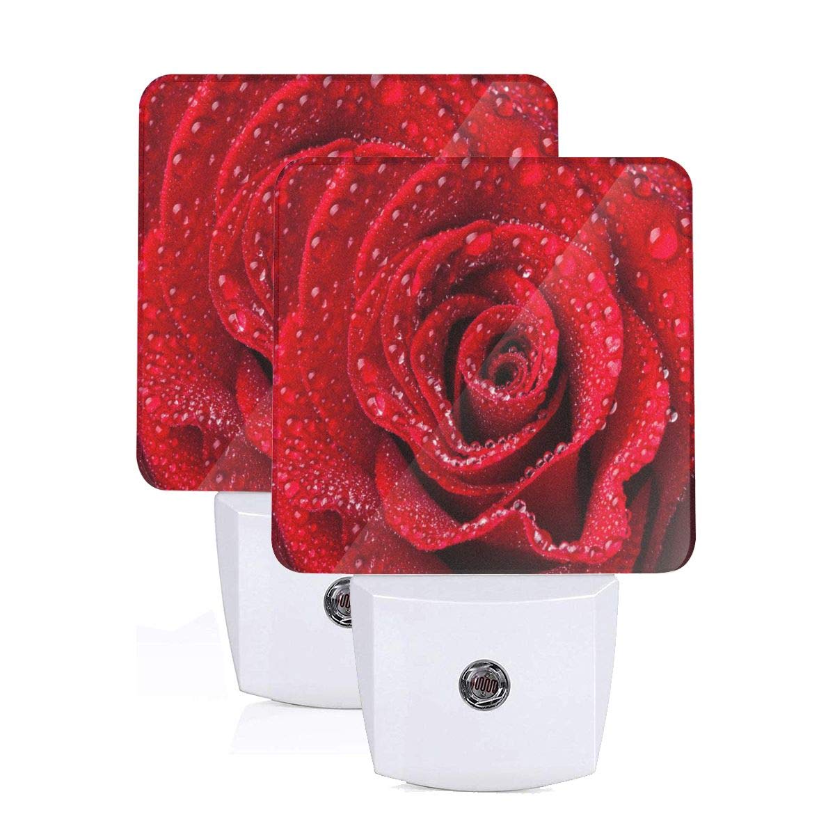 2Pc Beautiful Bloom Red Roses Led Night Light with Auto Dusk to Dawn Sensor Night Light Plug in LED Decorative Bed Lamp for Kids Adults Room