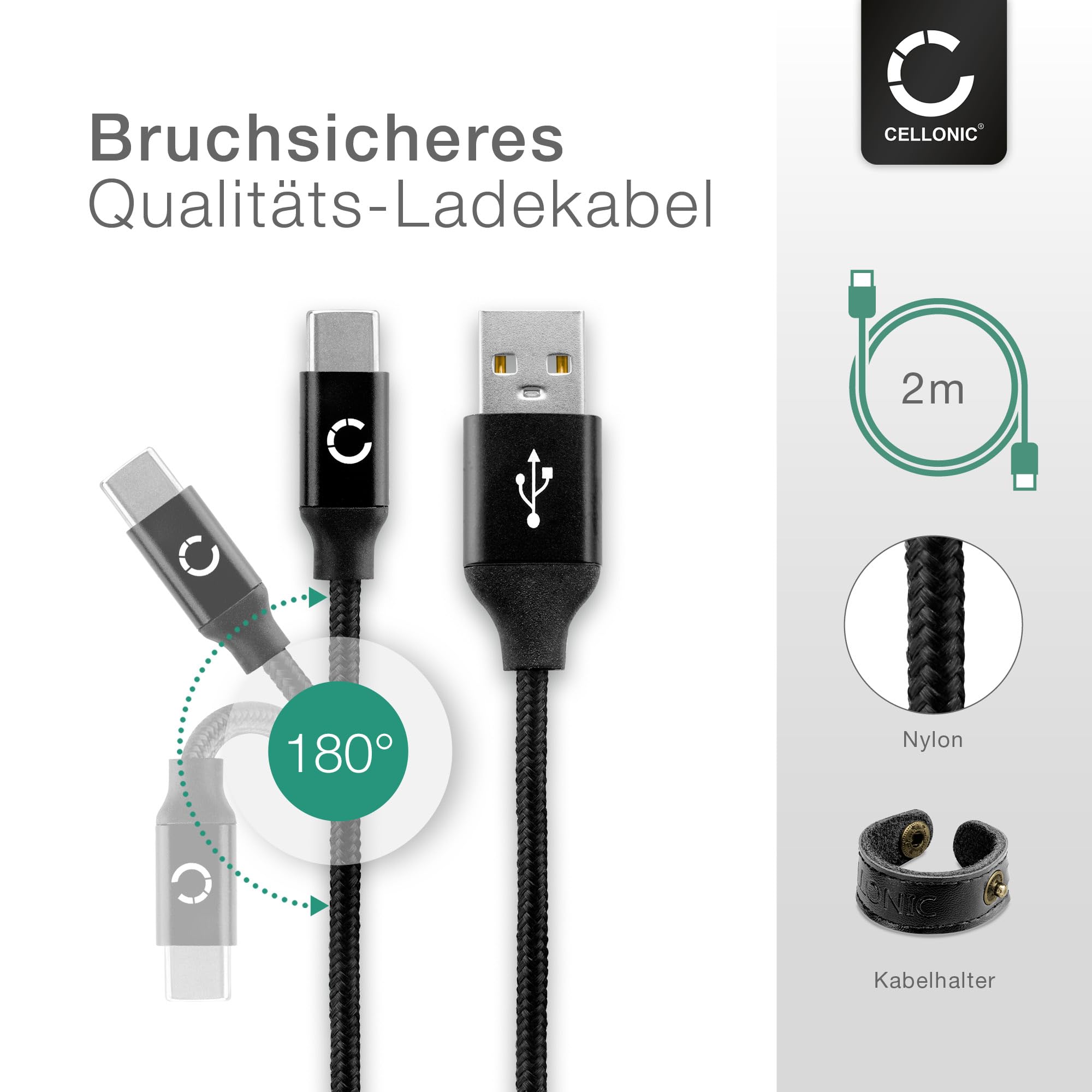 CELLONIC USB Kabel 2m kompatibel mit Microsoft Xbox Series X, Series S/One Elite Controller 2 Ladekabel USB C Type C auf USB A 3.1 Gen 1 Datenkabel 3A schwarz Nylon