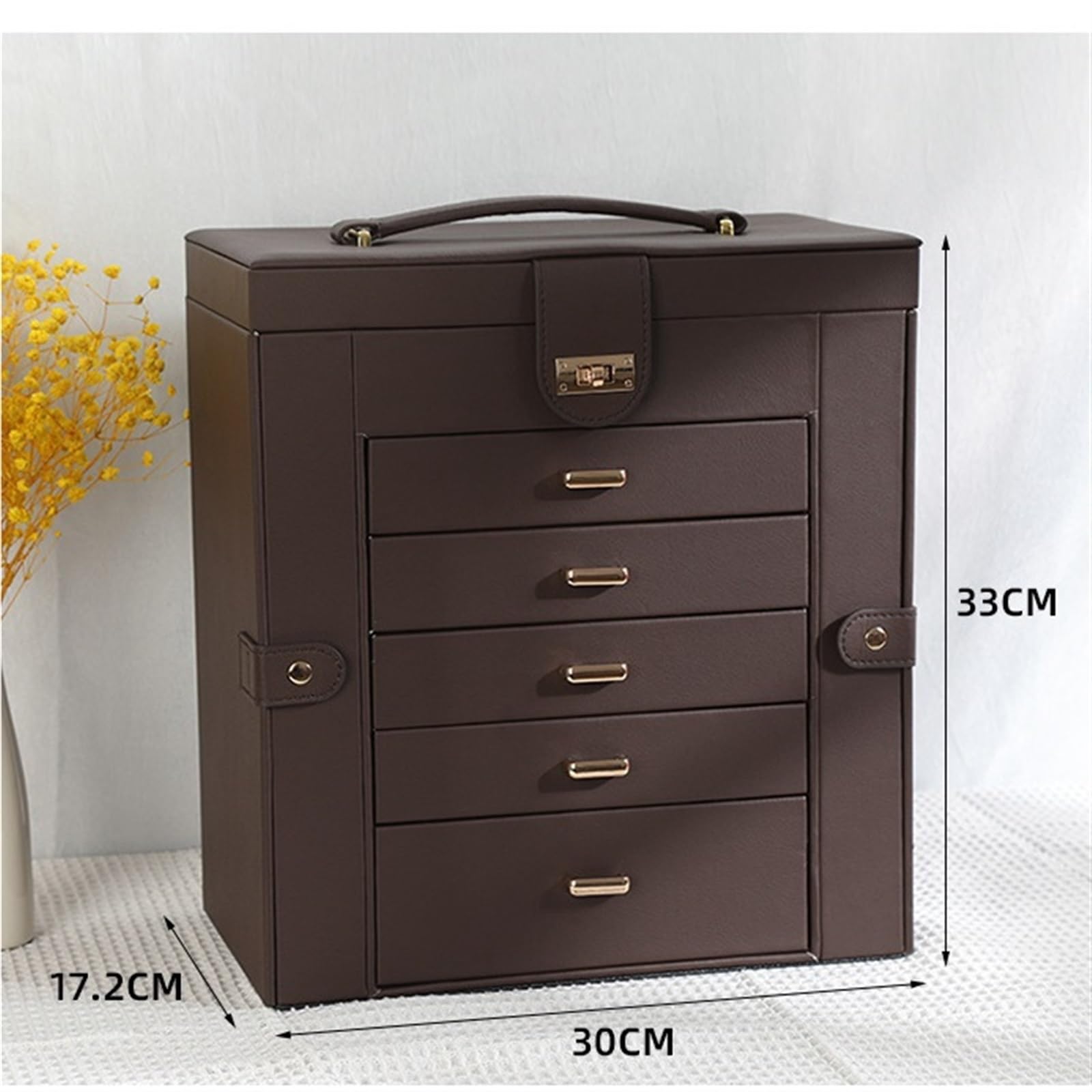 Pudełko na biżuterię Organizer biżuterii o dużej pojemności Pięć warstw Pu Leather Naszyjnik Pierścień Organizer biżuterii Szuflada Organizer biżuterii na pierścionki bransoletki kolczyki (Color : Ro