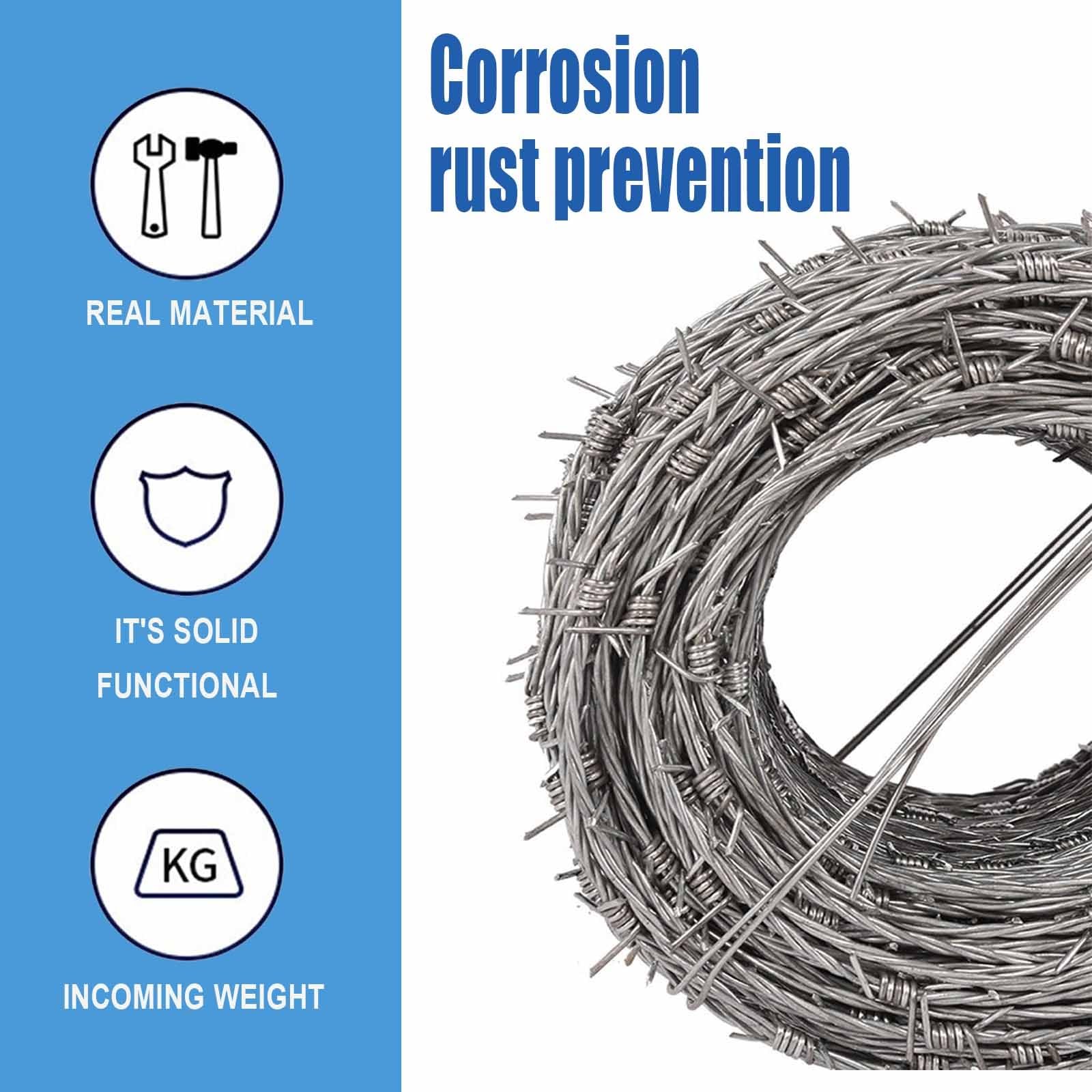 Rollo de Alambre de púas de Acero Inoxidable de 4 Puntas, Alambre de púas galvanizado en Caliente, Ideal para Manualidades, barreras de Seguridad y disuasión de Animales (10 m/32,8 pies).