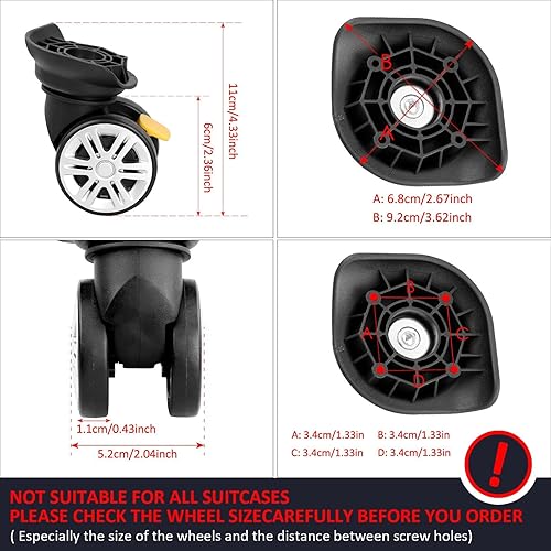 Miniatura 3 de Baoblaze 4 piezas de 360 ruedas giratorias para equipaje resistente al desgaste ruedas de reparación de ruedas de doble rodamiento de rodillos