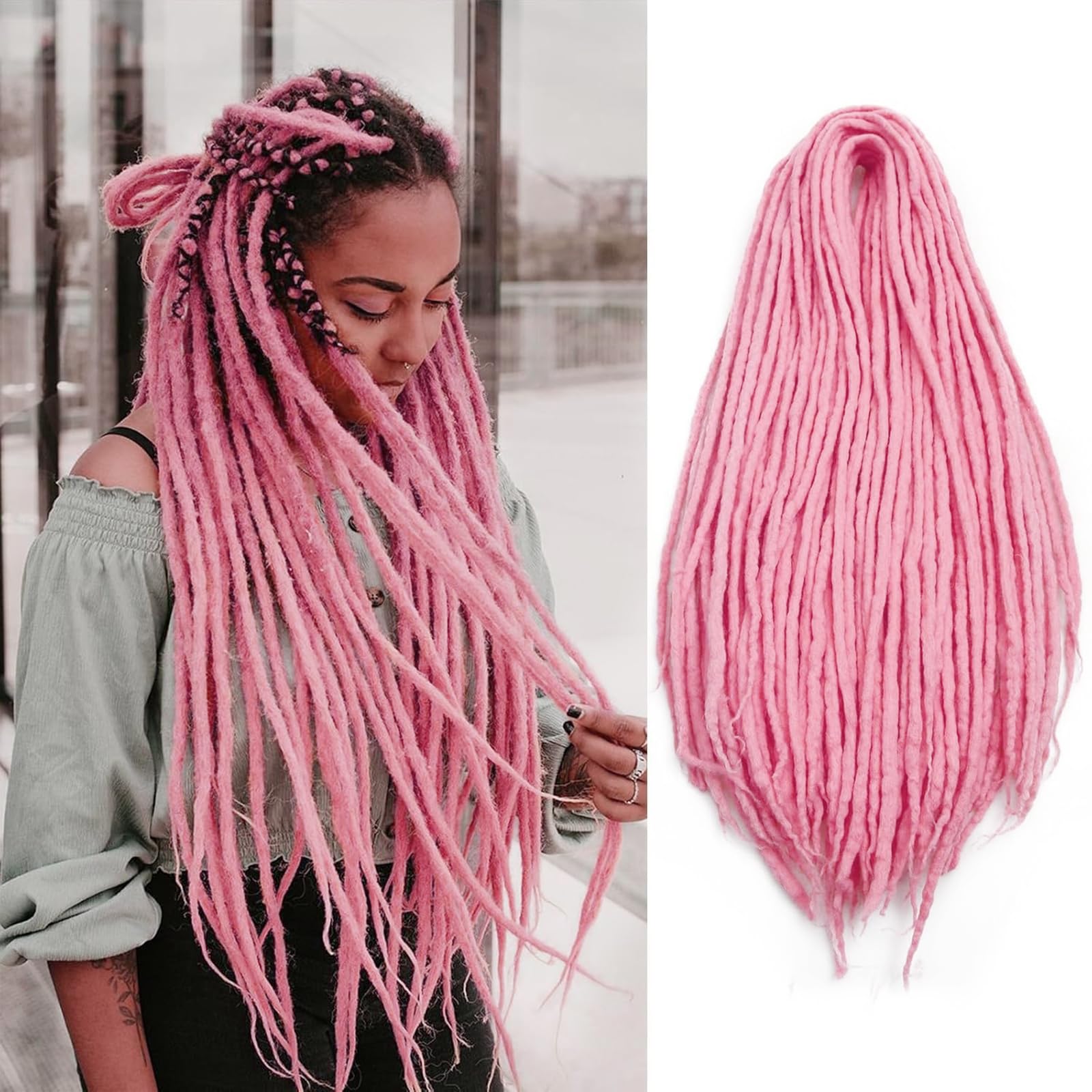 Amazon.com : DATSRXI 20 Inch Light Pink Wool Dreadlock Extensions